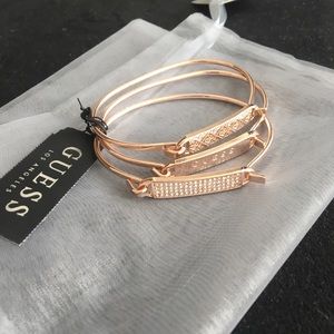 Guess 3 Pc. set plate and wire bangle bracelets